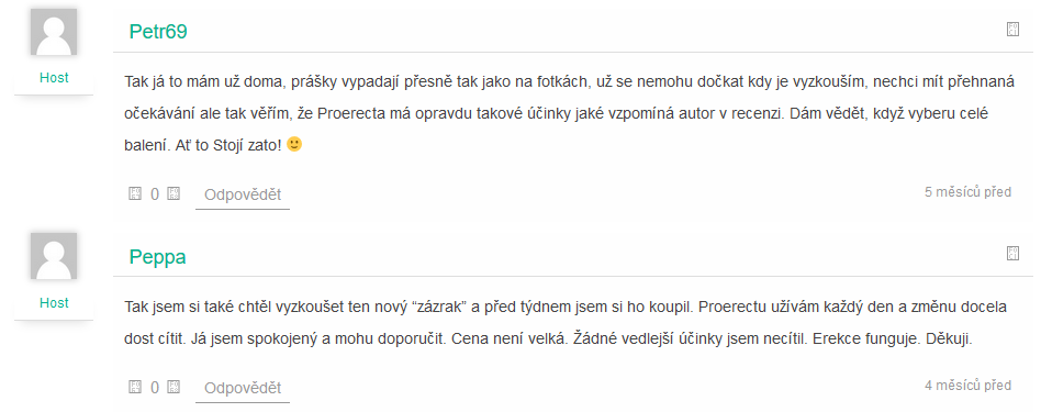 proerecta a zkušenosti jiných uživatelů