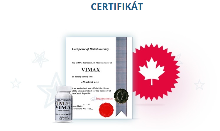 Vimax je bezpečný - certifikát