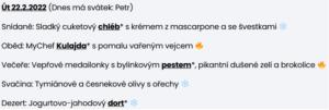 vzorový jídelníček krabičkové diety na úterý