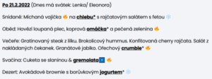 vzorový jídelníček mychef kitchen